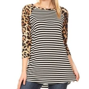 Leopard and striped long sleeve tunic
